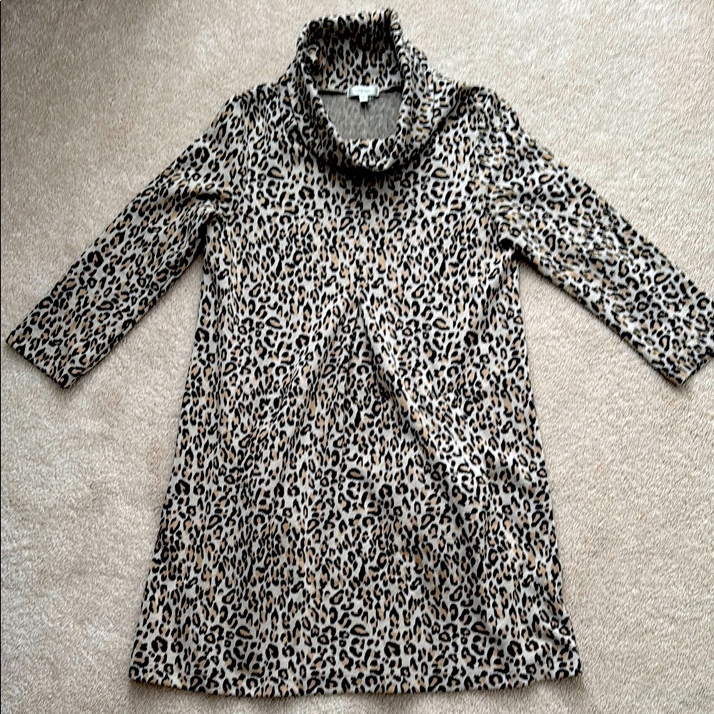 Tyler Boe Leopard Print Kim Cowl Neck Dress size Small